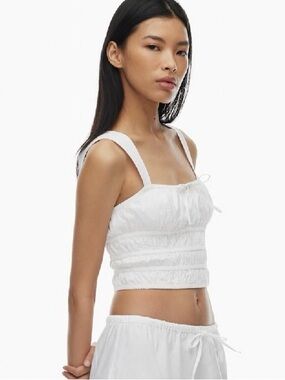 Sunday Best Martins White Smocked Crop Tank with adjustable straps small